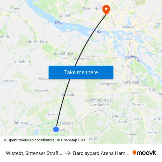 Wistedt, Sittenser Straße 26 to Barclaycard Arena Hamburg map