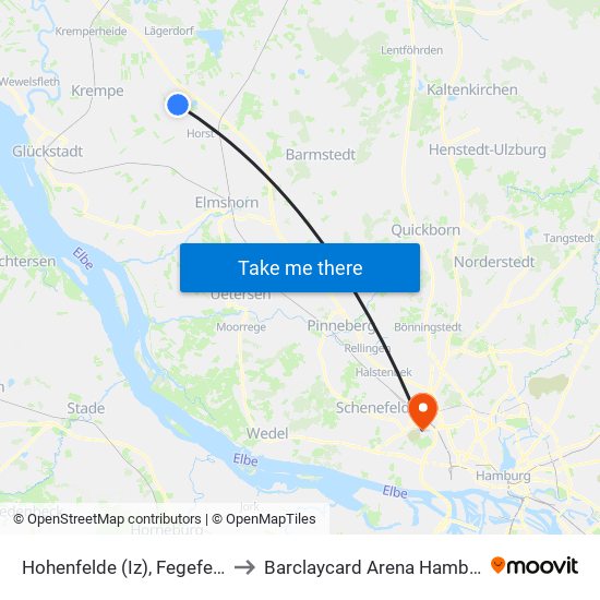 Hohenfelde (Iz), Fegefeuer to Barclaycard Arena Hamburg map