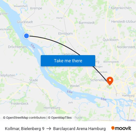 Kollmar, Bielenberg 9 to Barclaycard Arena Hamburg map