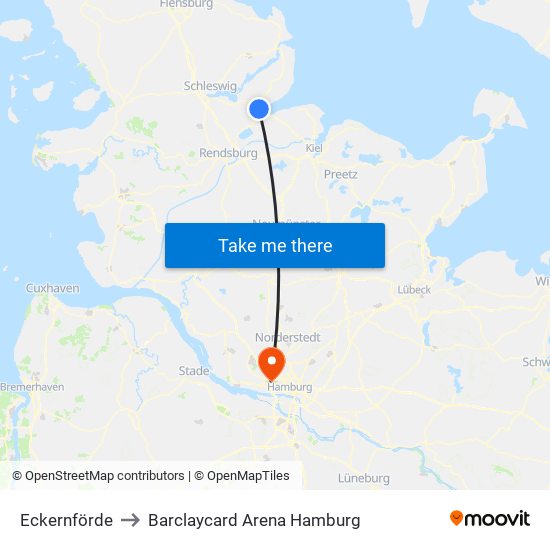 Eckernförde to Barclaycard Arena Hamburg map