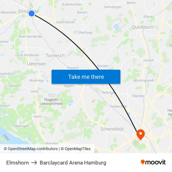 Elmshorn to Barclaycard Arena Hamburg map