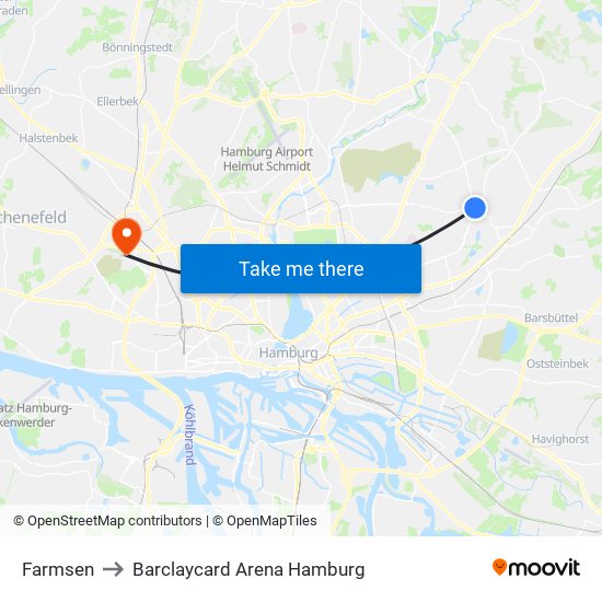 Farmsen to Barclaycard Arena Hamburg map