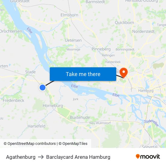 Agathenburg to Barclaycard Arena Hamburg map