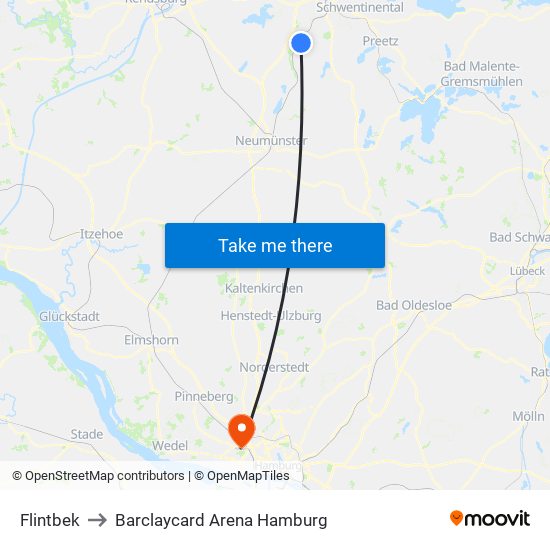 Flintbek to Barclaycard Arena Hamburg map