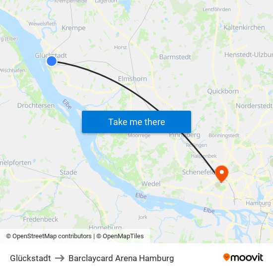 Glückstadt to Barclaycard Arena Hamburg map