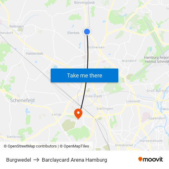 Burgwedel to Barclaycard Arena Hamburg map