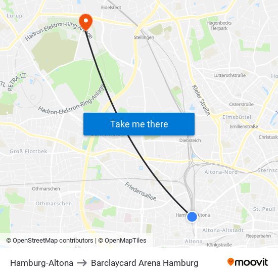 Hamburg-Altona to Barclaycard Arena Hamburg map