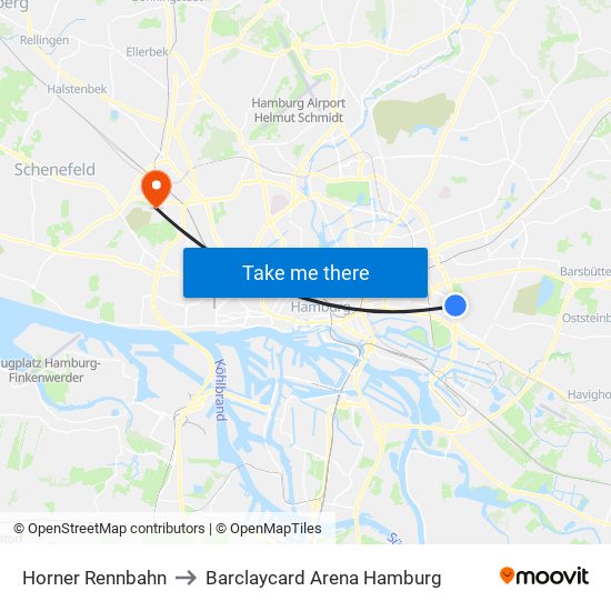 Horner Rennbahn to Barclaycard Arena Hamburg map