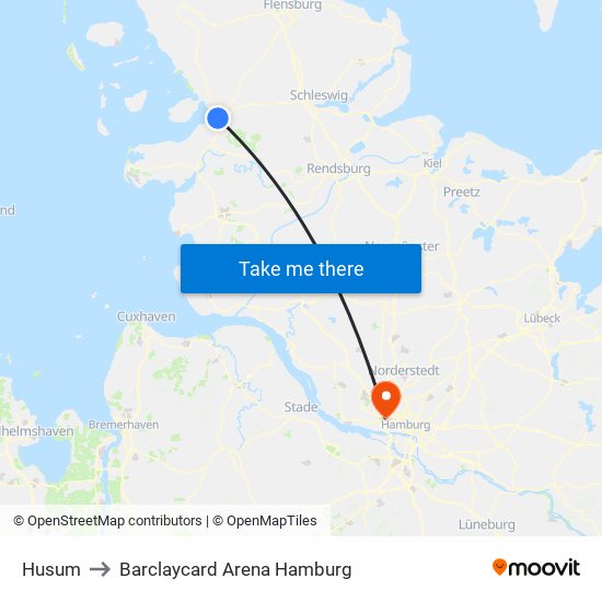 Husum to Barclaycard Arena Hamburg map