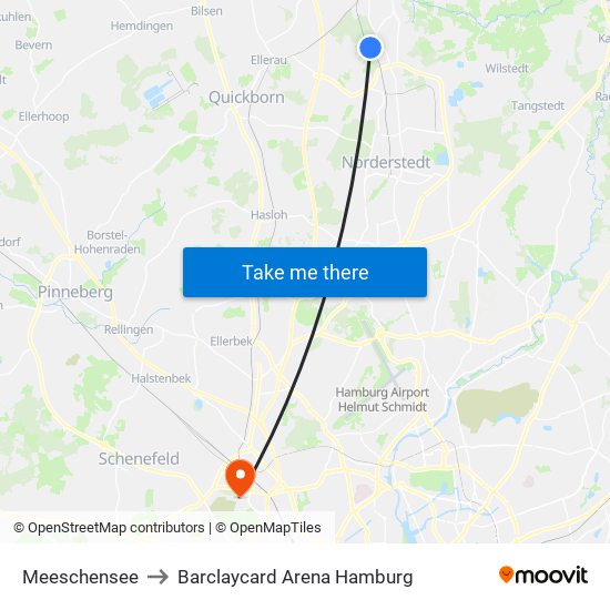 Meeschensee to Barclaycard Arena Hamburg map