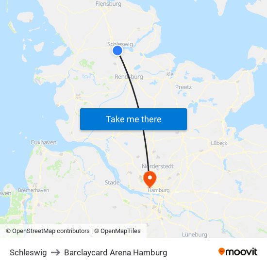 Schleswig to Barclaycard Arena Hamburg map