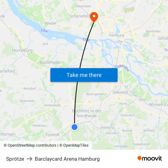 Sprötze to Barclaycard Arena Hamburg map