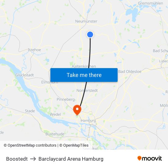 Boostedt to Barclaycard Arena Hamburg map