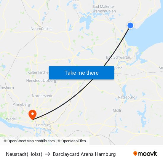 Neustadt(Holst) to Barclaycard Arena Hamburg map