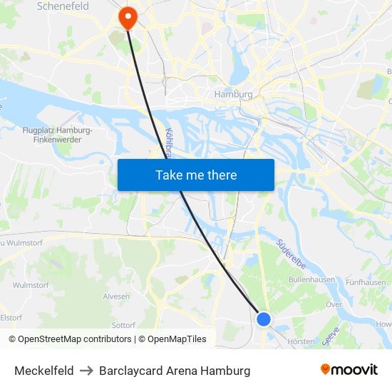 Meckelfeld to Barclaycard Arena Hamburg map