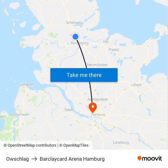 Owschlag to Barclaycard Arena Hamburg map