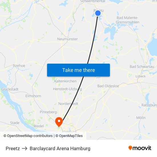 Preetz to Barclaycard Arena Hamburg map