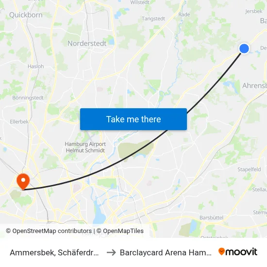 Ammersbek, Schäferdresch to Barclaycard Arena Hamburg map