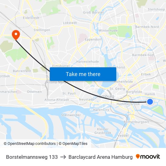Borstelmannsweg 133 to Barclaycard Arena Hamburg map