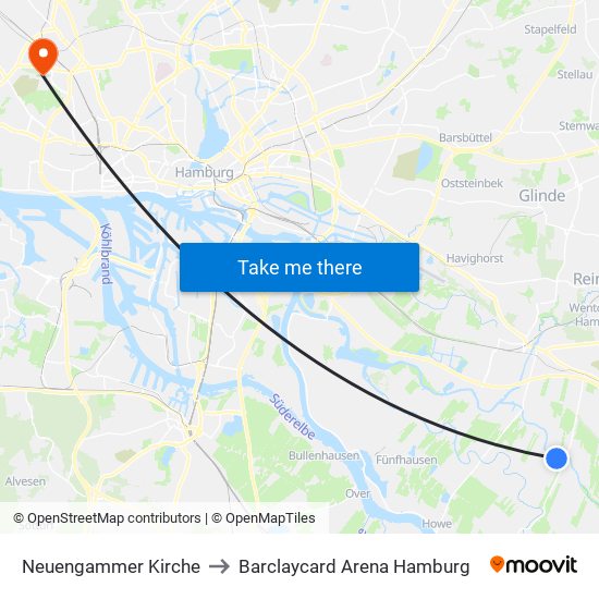 Neuengammer Kirche to Barclaycard Arena Hamburg map