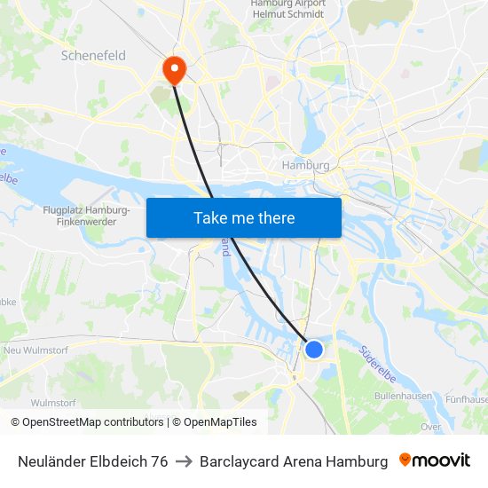 Neuländer Elbdeich 76 to Barclaycard Arena Hamburg map