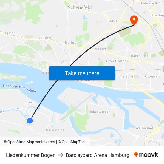 Liedenkummer Bogen to Barclaycard Arena Hamburg map