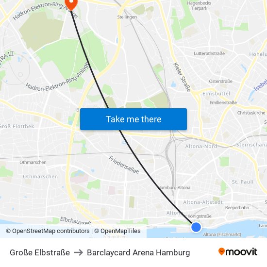 Große Elbstraße to Barclaycard Arena Hamburg map