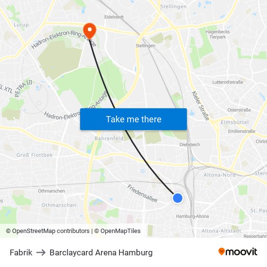 Fabrik to Barclaycard Arena Hamburg map