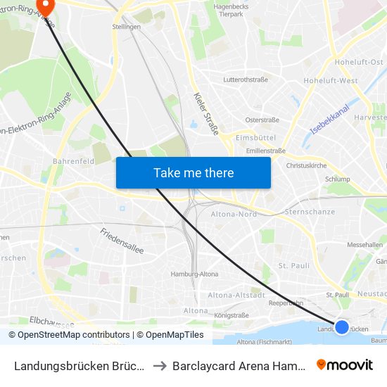 Landungsbrücken Brücke 2 to Barclaycard Arena Hamburg map