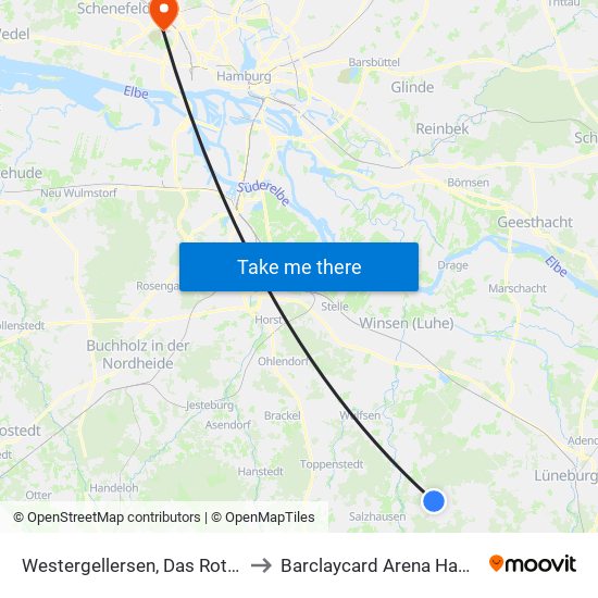 Westergellersen, Das Rote Feld to Barclaycard Arena Hamburg map