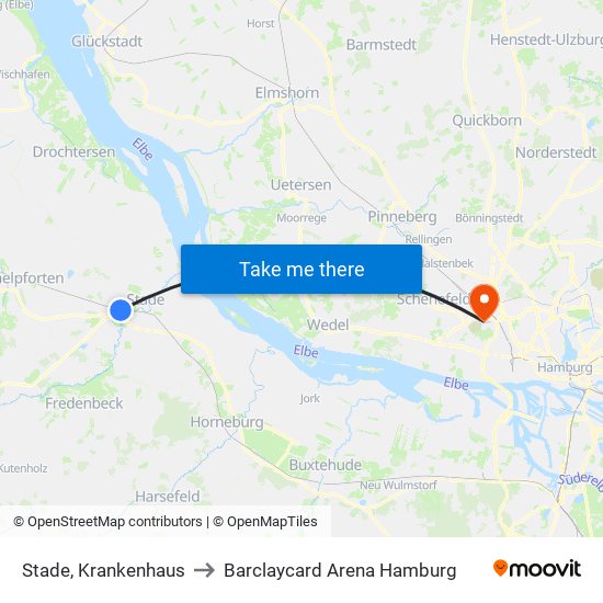 Stade, Krankenhaus to Barclaycard Arena Hamburg map
