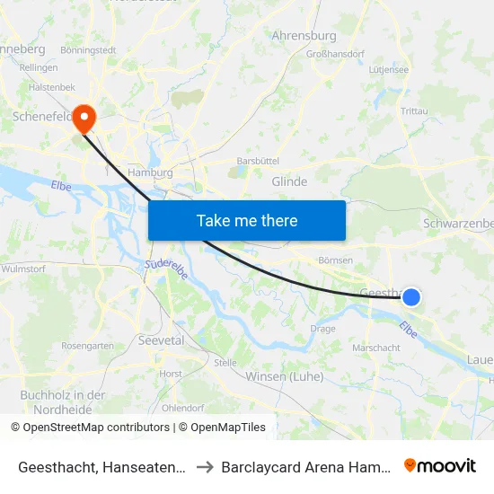 Geesthacht, Hanseatenweg to Barclaycard Arena Hamburg map