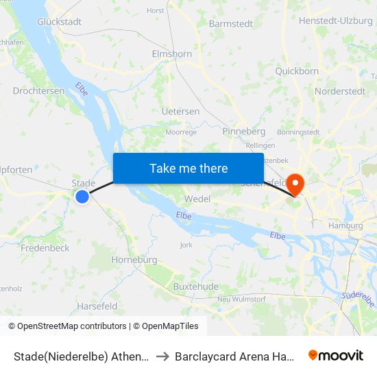 Stade(Niederelbe) Athenaeum to Barclaycard Arena Hamburg map