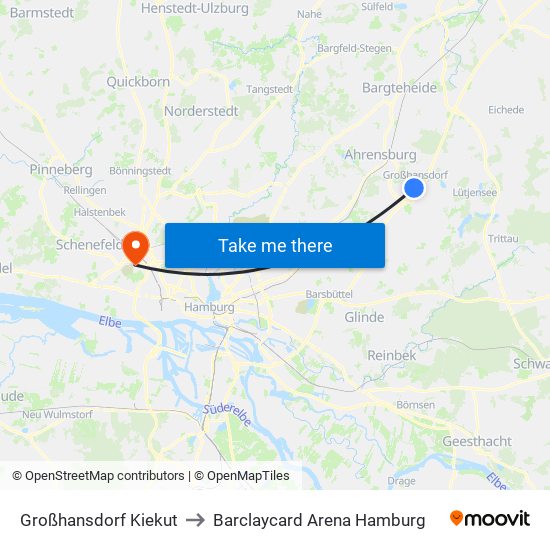 Großhansdorf Kiekut to Barclaycard Arena Hamburg map