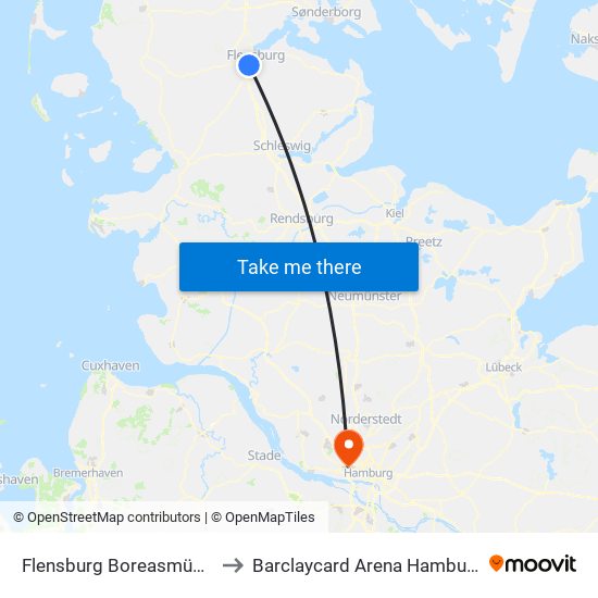 Flensburg Boreasmühle to Barclaycard Arena Hamburg map