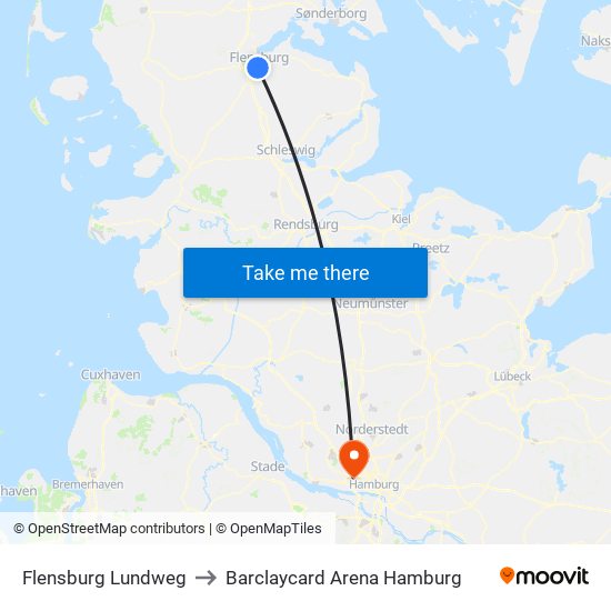 Flensburg Lundweg to Barclaycard Arena Hamburg map