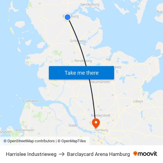 Harrislee Industrieweg to Barclaycard Arena Hamburg map