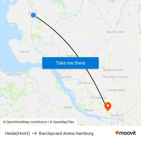 Heide(Holst) to Barclaycard Arena Hamburg map