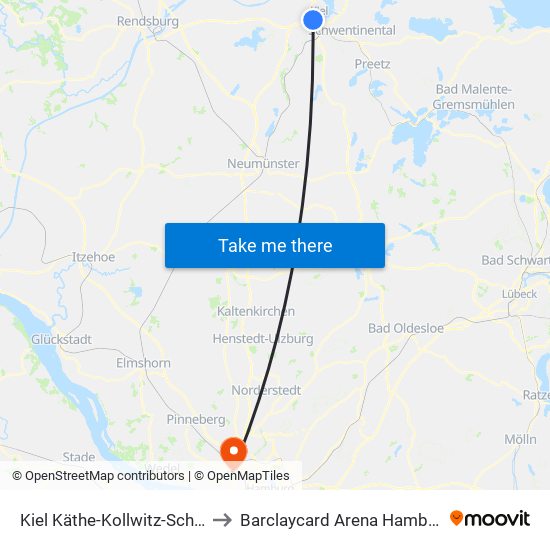 Kiel Käthe-Kollwitz-Schule to Barclaycard Arena Hamburg map