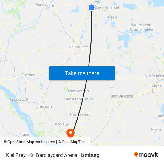 Kiel Prey to Barclaycard Arena Hamburg map