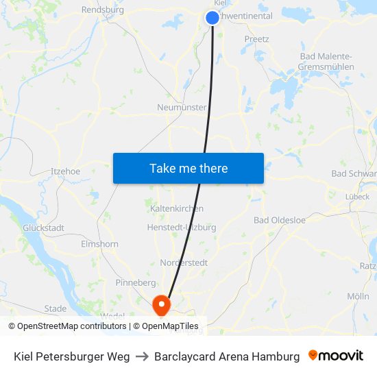 Kiel Petersburger Weg to Barclaycard Arena Hamburg map