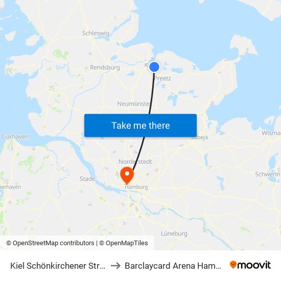 Kiel Schönkirchener Straße to Barclaycard Arena Hamburg map