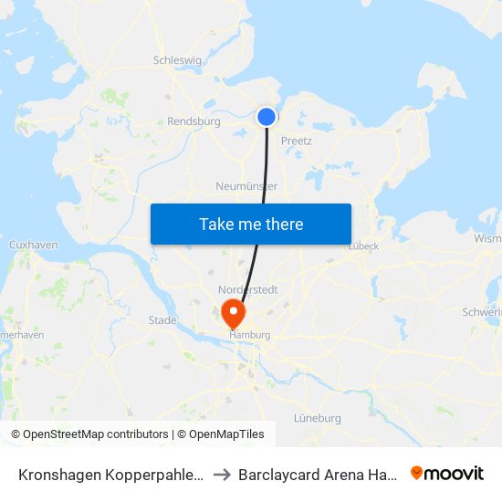 Kronshagen Kopperpahler Teich to Barclaycard Arena Hamburg map