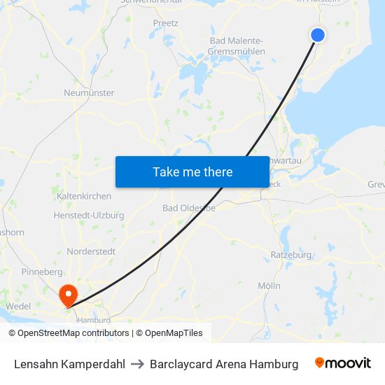 Lensahn Kamperdahl to Barclaycard Arena Hamburg map