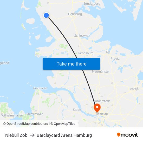 Niebüll Zob to Barclaycard Arena Hamburg map