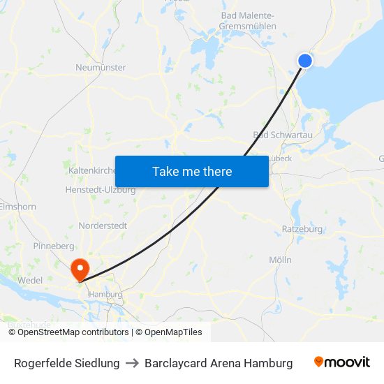 Rogerfelde Siedlung to Barclaycard Arena Hamburg map