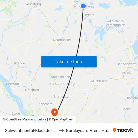 Schwentinental-Klausdorf Schule to Barclaycard Arena Hamburg map