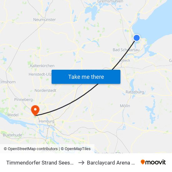 Timmendorfer Strand Seeschlösschen to Barclaycard Arena Hamburg map