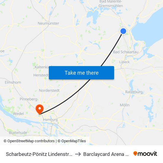 Scharbeutz-Pönitz Lindenstraße/Schule to Barclaycard Arena Hamburg map