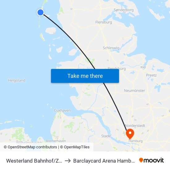 Westerland Bahnhof/Zob to Barclaycard Arena Hamburg map